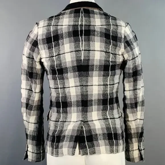 HAIDER ACKERMANN Size 34 Grey Black White Plaid Wool Cotton Sport Coat